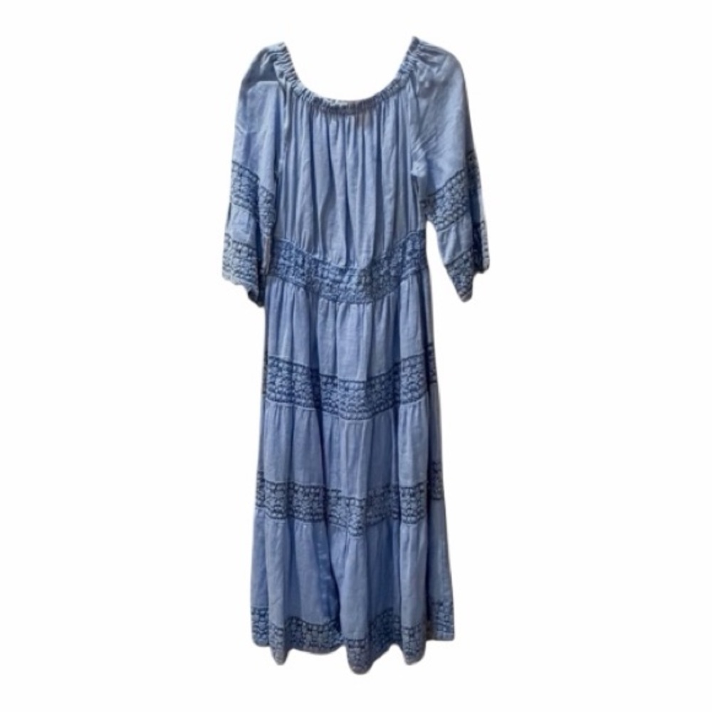Soft Surroundings Blue with Bishop Sleeve Maxi Sundress PXL